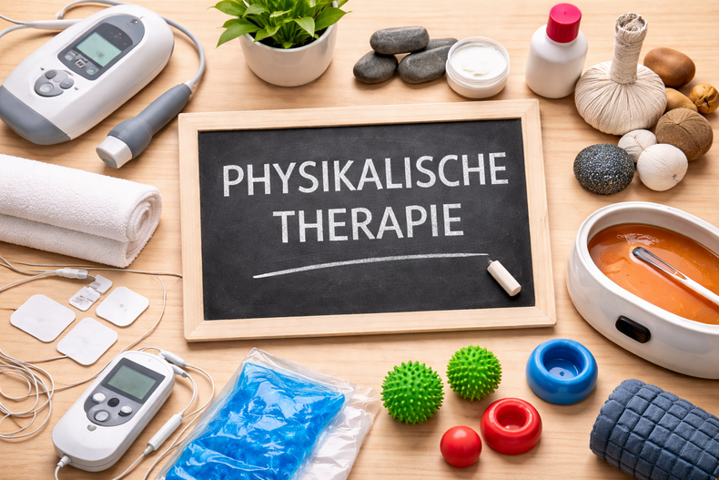 Symbolbild physikalische Therapie mit Informationsmaterial – KI-generiert